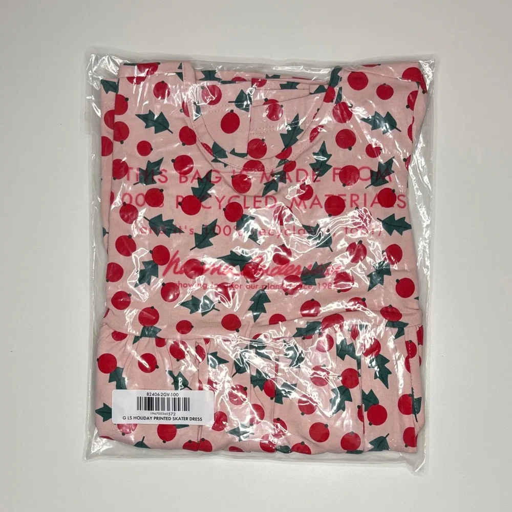 NWT Hanna Andersson Holiday Skater‎ LS Dress, Snowberries Pink, Size 100 (US 4)